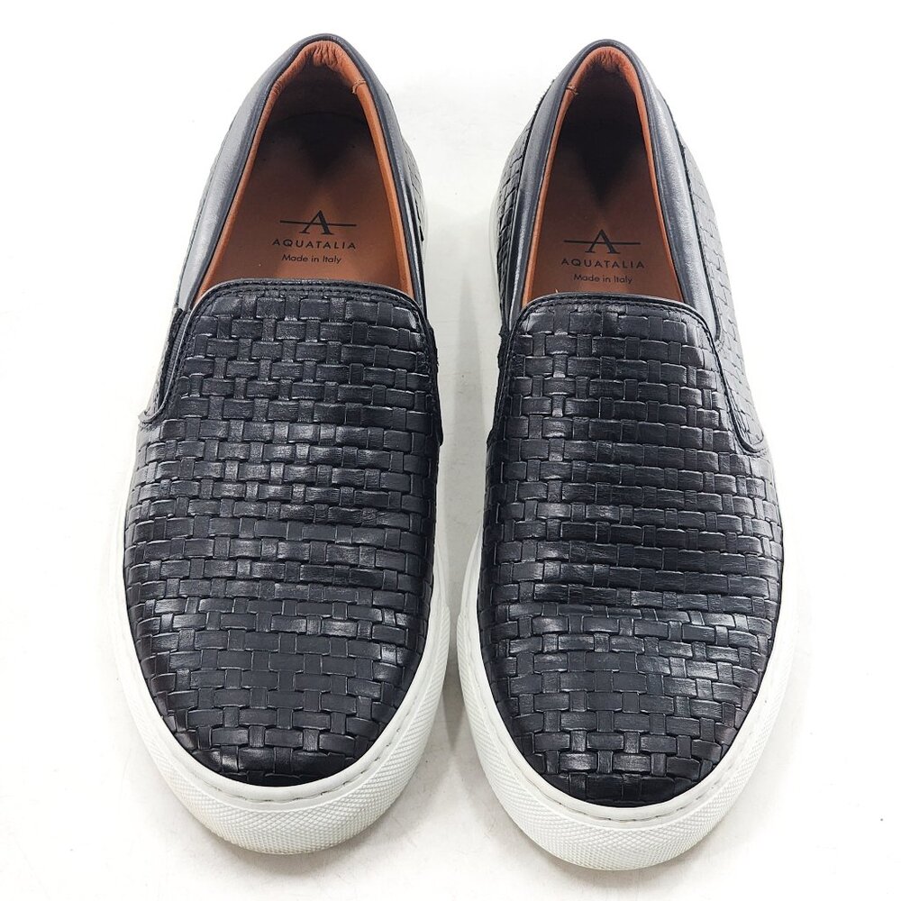 AQUATALIA Ashlynn Embossed Calf Woven Leather Slip on Sneakers Black